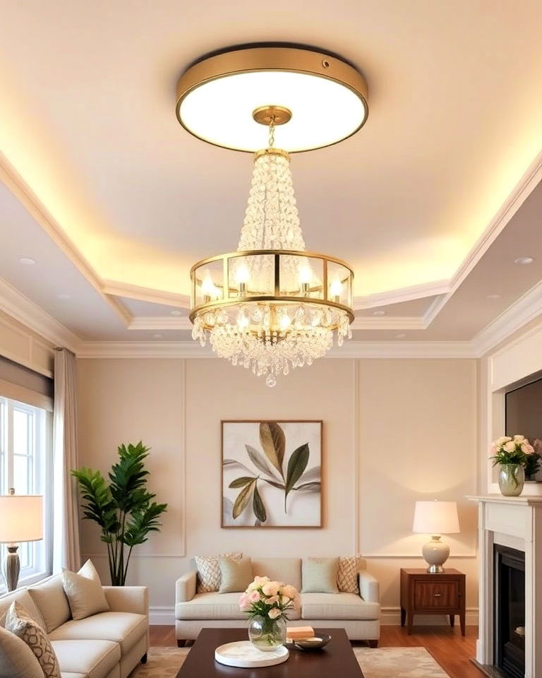 flush mount chandelier for living room - 30 Living Room Chandelier Ideas