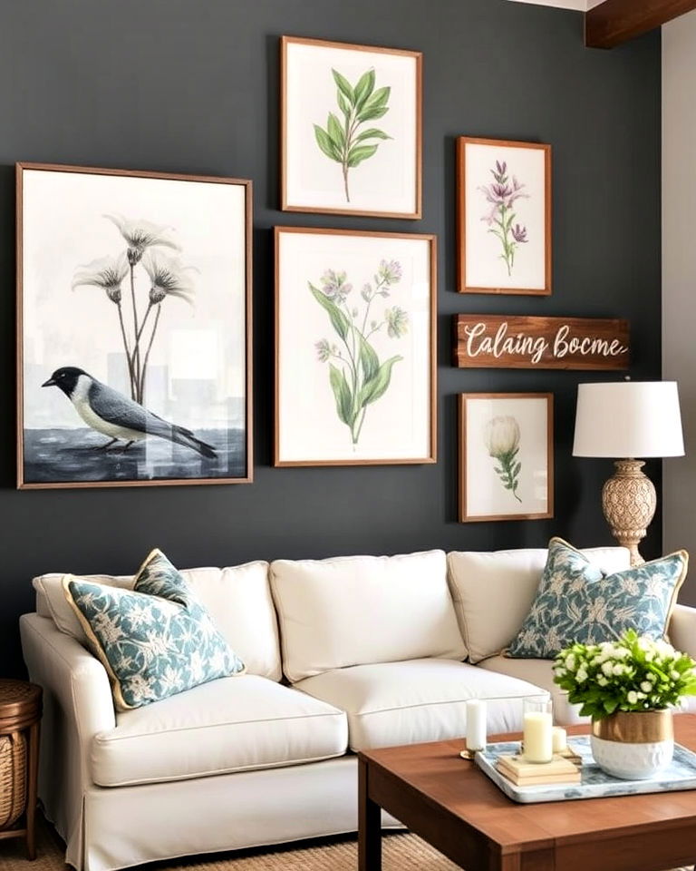 focus on wall art to bring personality - 25 Joanna Gaines Living Room Ideas