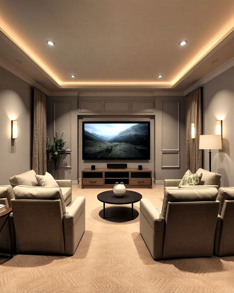 fog gray and taupe home theater - 20 Gray Home Theater Paint Color Schemes