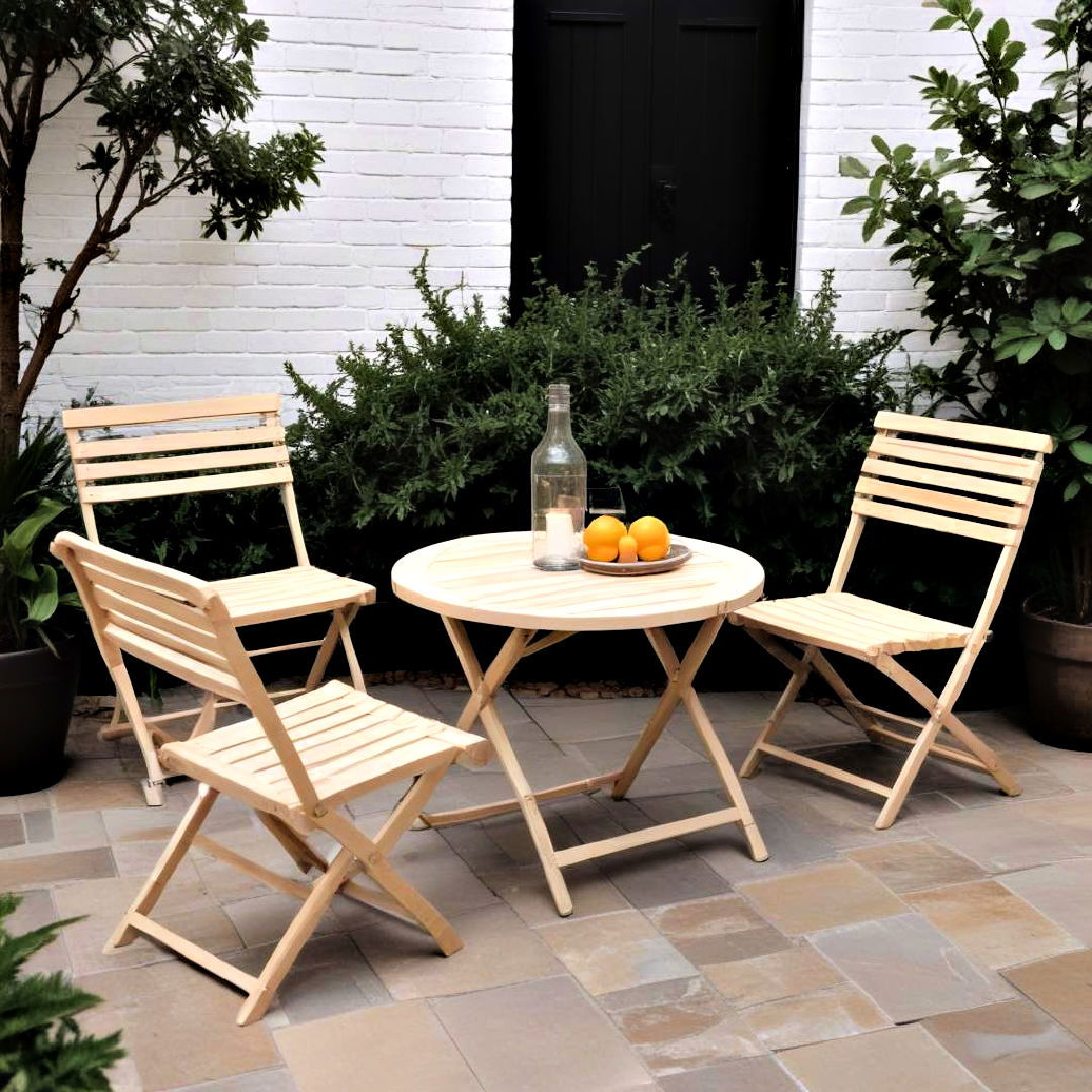 folding patio set idea - 40 Small Backyard Landscaping Ideas