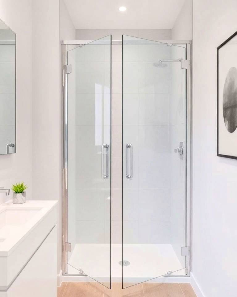 folding shower door for small ensuite space - 25 Small Ensuite Design Ideas