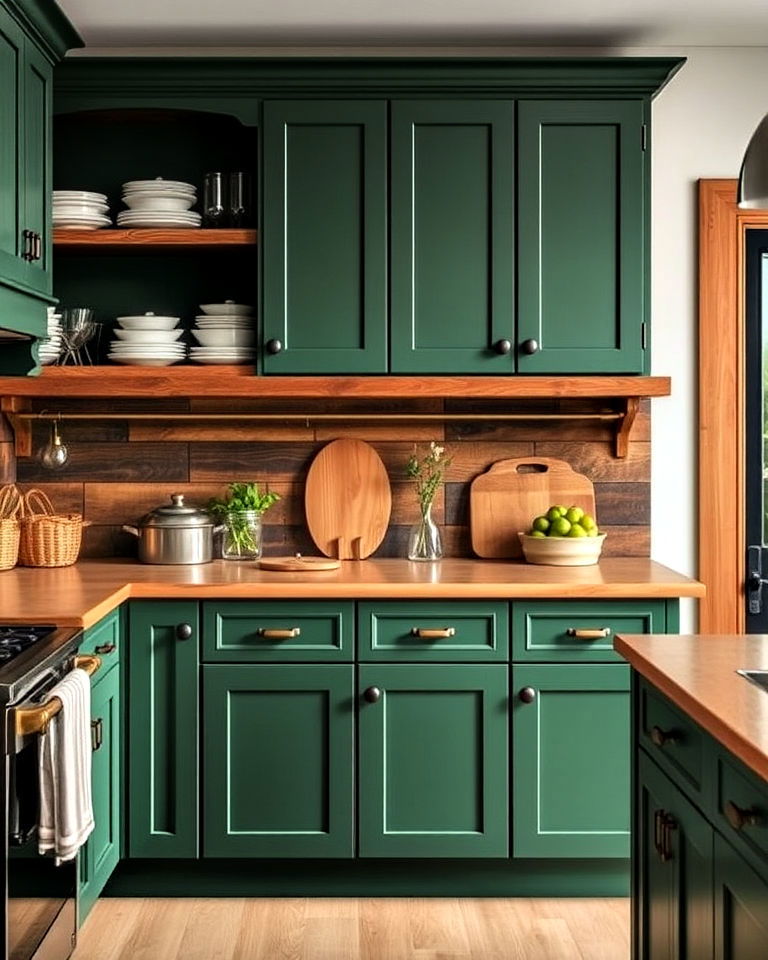 forest green cabinets for rustic kitchen - 40 Kitchen Cabinet Color Ideas