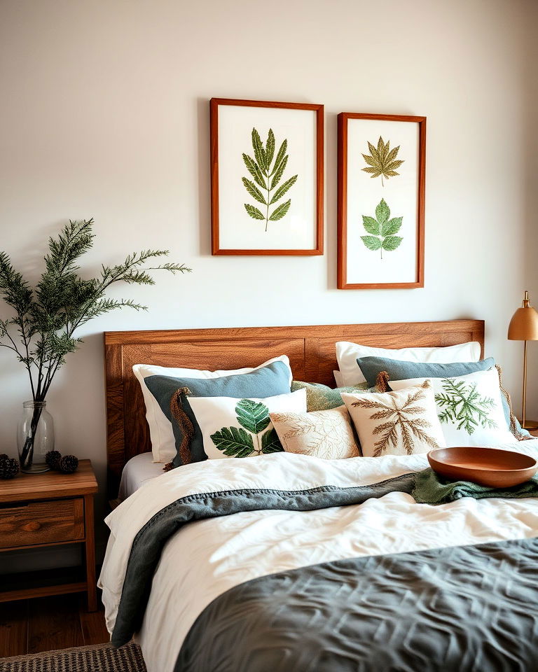 forest inspired pine cone and leaf decor - 20 Forest-Themed Bedroom Ideas