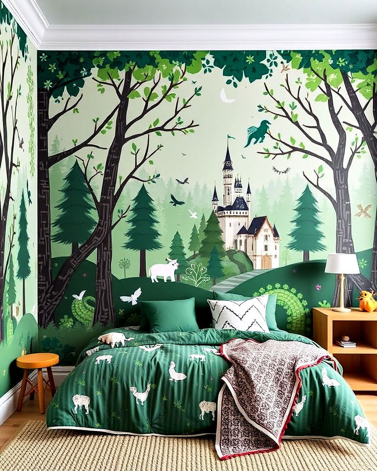 forest themed accent wall for kids room - 30 Kids Room Accent Wall Ideas