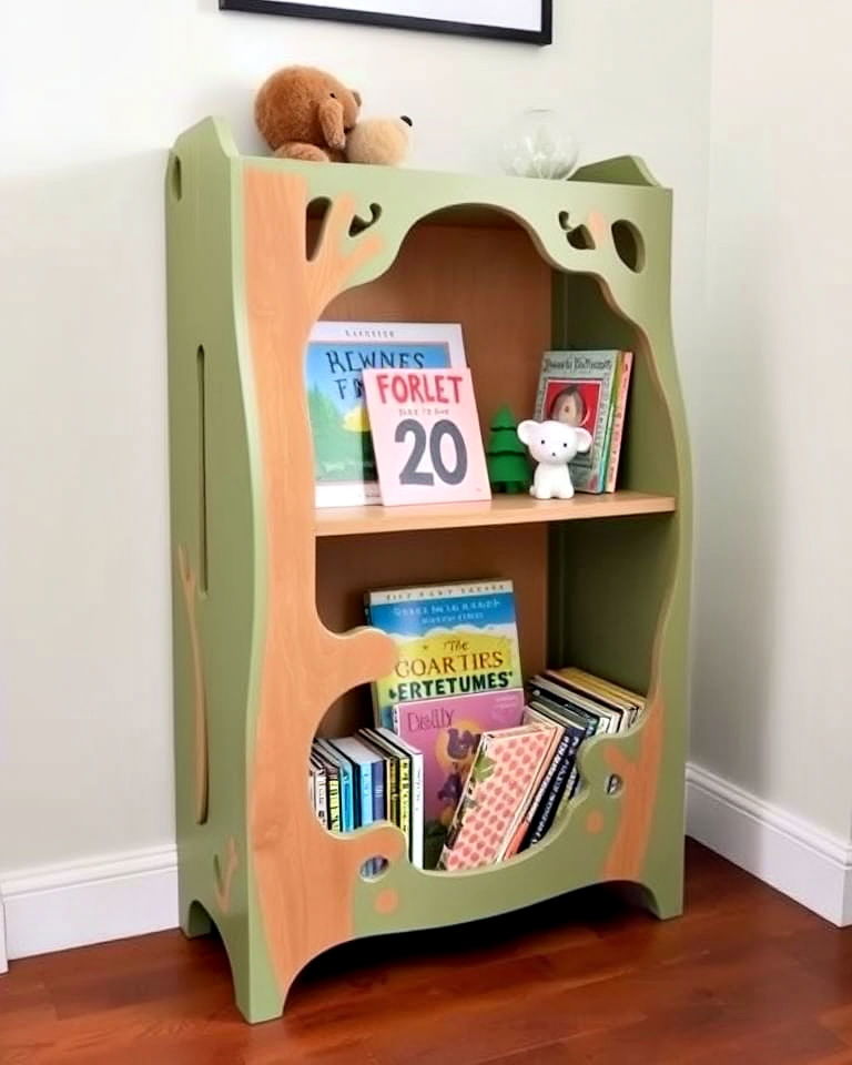 forest themed bookshelf for nursery - 25 Green Nursery Ideas