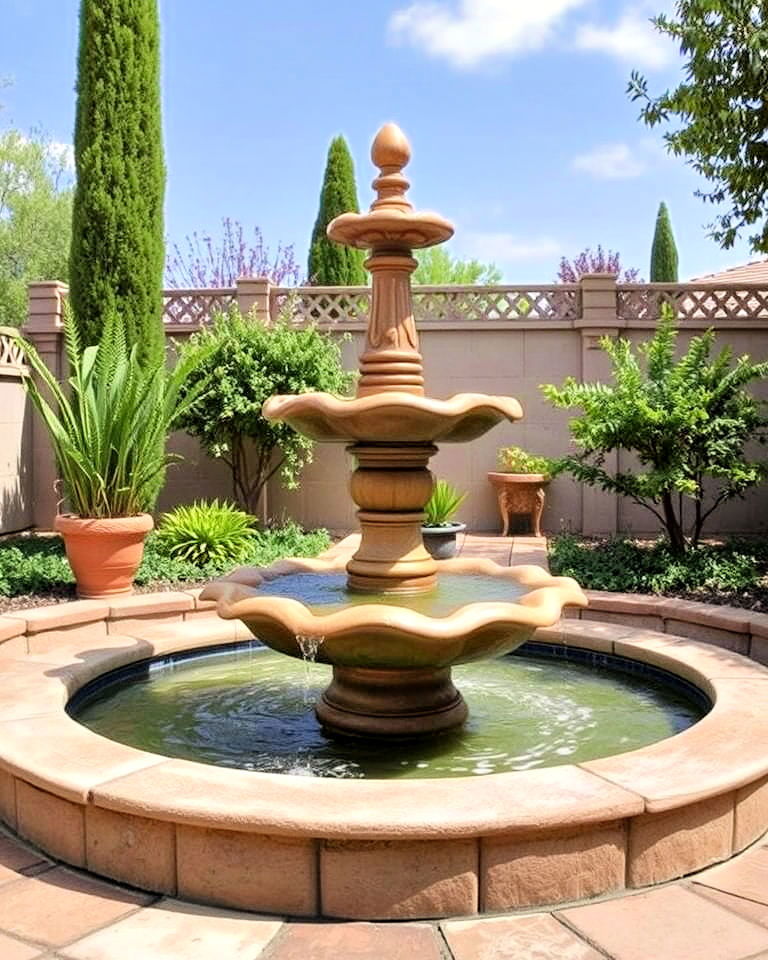 fountain for italian backyard - 20 Italian Backyard Ideas