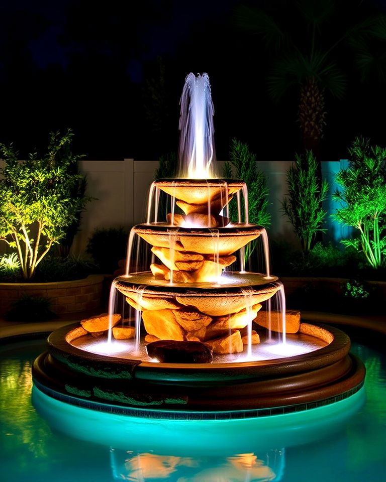 fountain with led lighting for florida backyard - 30 Florida Backyard Ideas