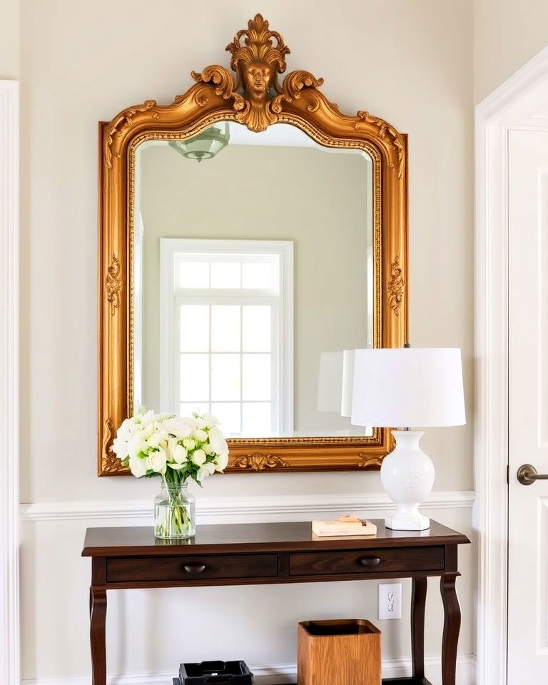foyer decor with vintage mirror - 50 Foyer Decor Ideas
