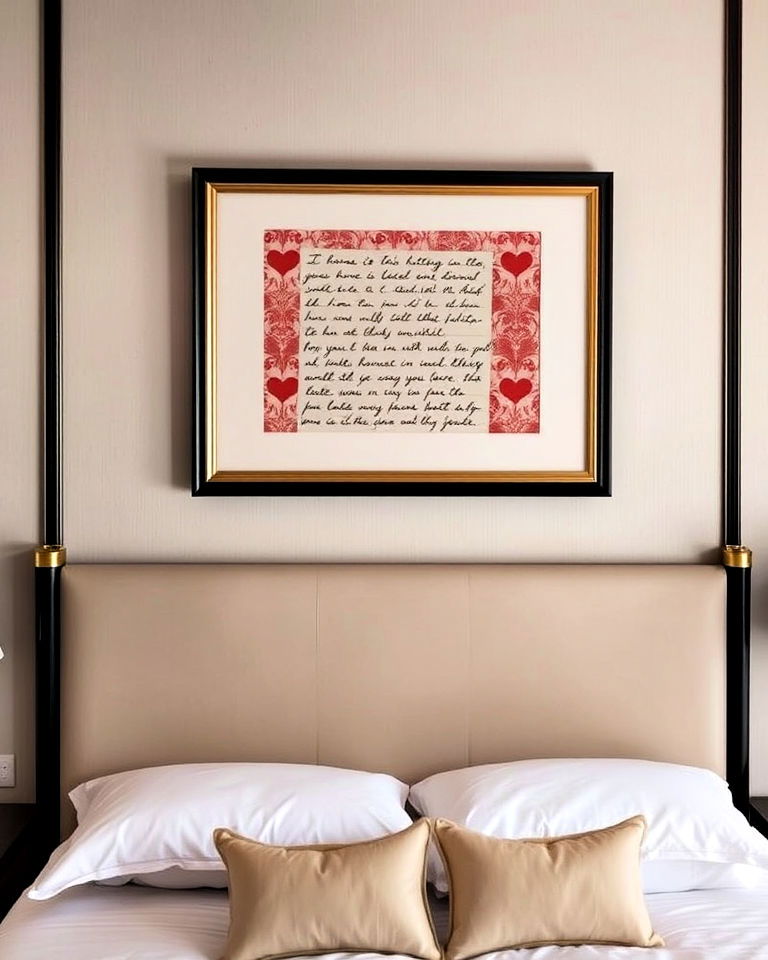 framed love letter display - 30 Romantic Hotel Room Ideas