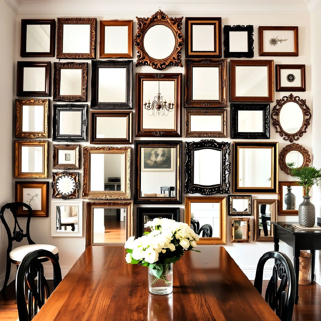 framed mirror wall for gallery like effect - 25 Dining Room Mirror Ideas