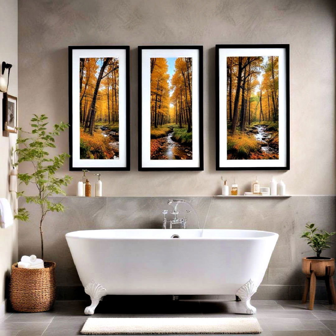 framed nature photography idea - 25 Bathroom Art Ideas