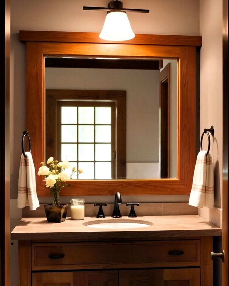framed wood bathroom mirror - 30 Craftsman Bathroom Ideas