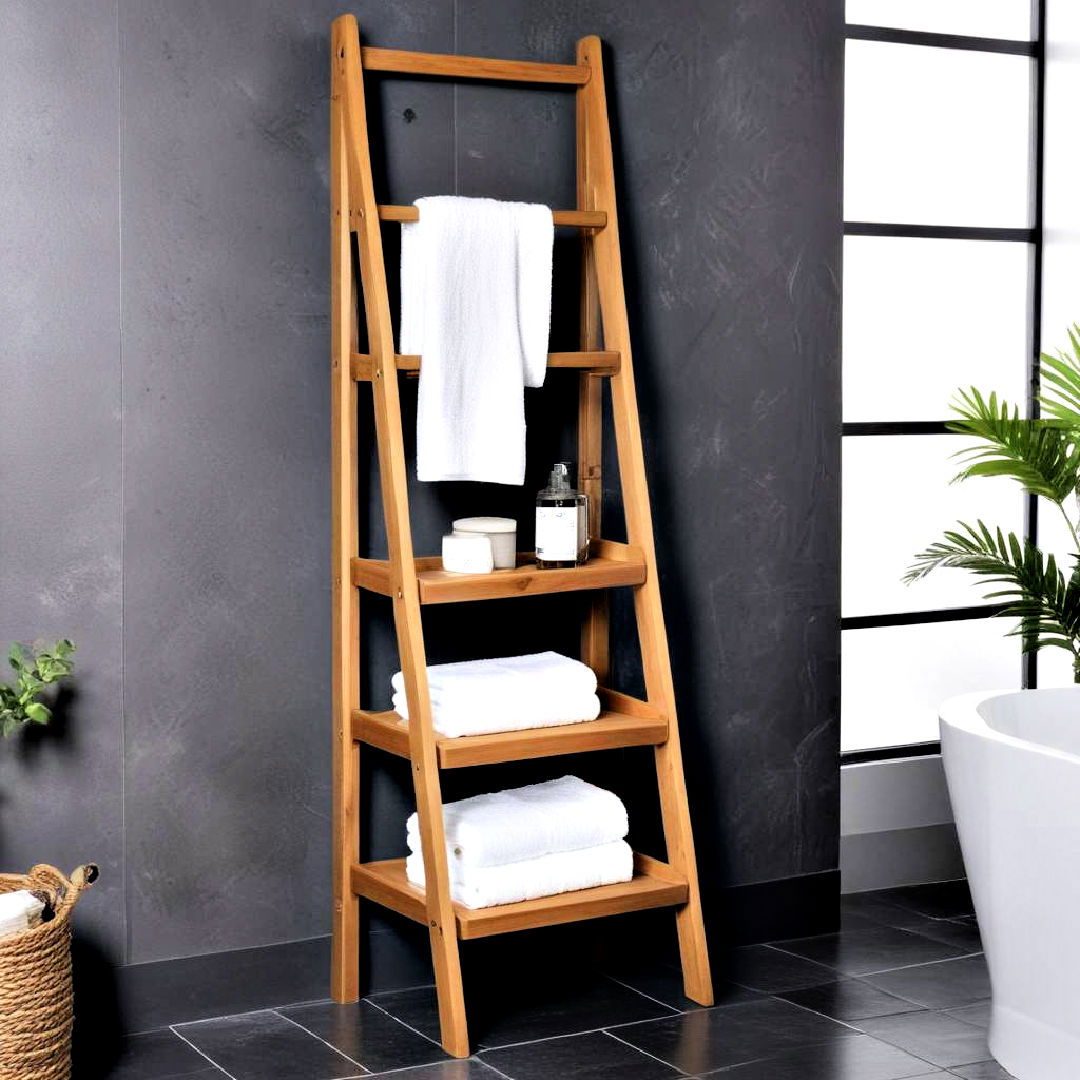 free standing storage ladder - 15 Bathroom Wall Storage Ideas