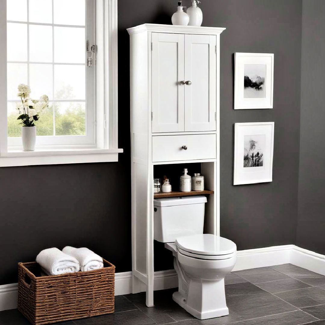 freestanding cabinet for storage - 25 Over Toilet Storage Ideas