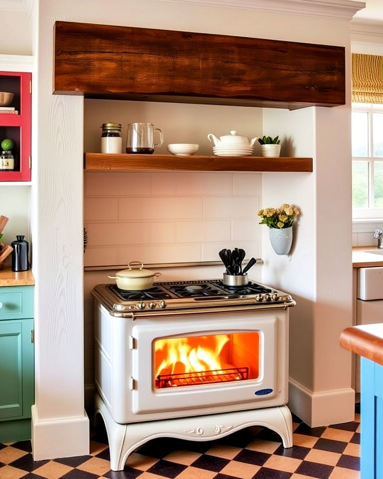 freestanding stove style fireplace - 25 Kitchens With Fireplaces