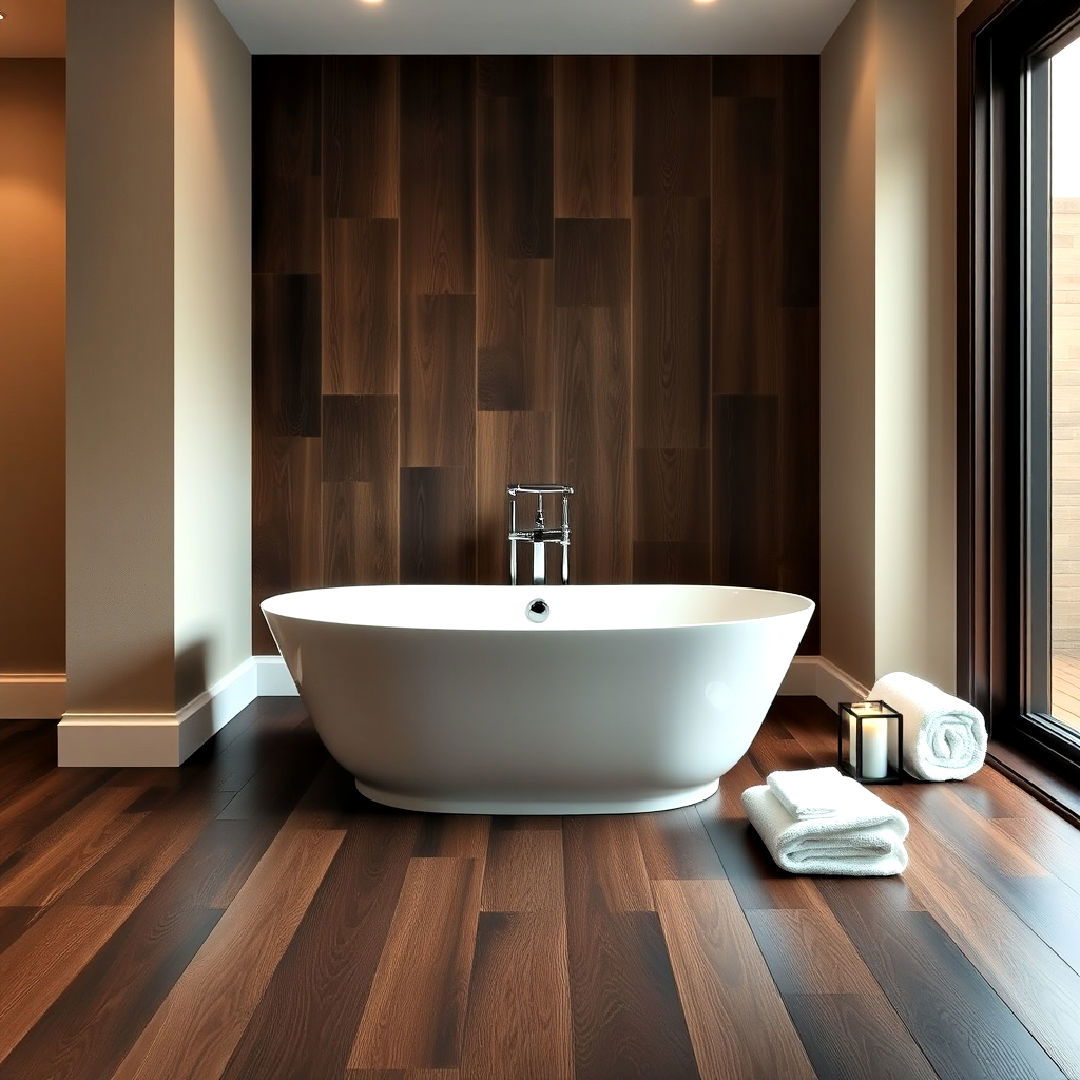 freestanding tub for dark wood floor bathroom - 25 Dark Wood Floor Bathroom Ideas