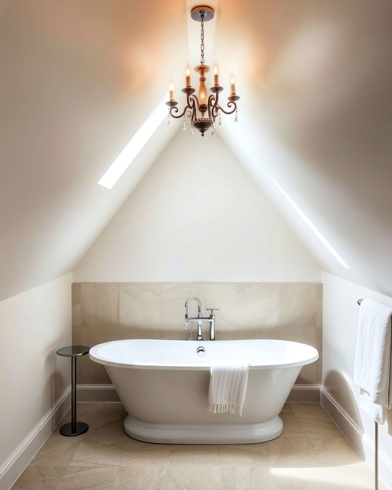 freestanding tub under the slope ceiling - 15 Sloped Ceiling Attic Bathroom Ideas