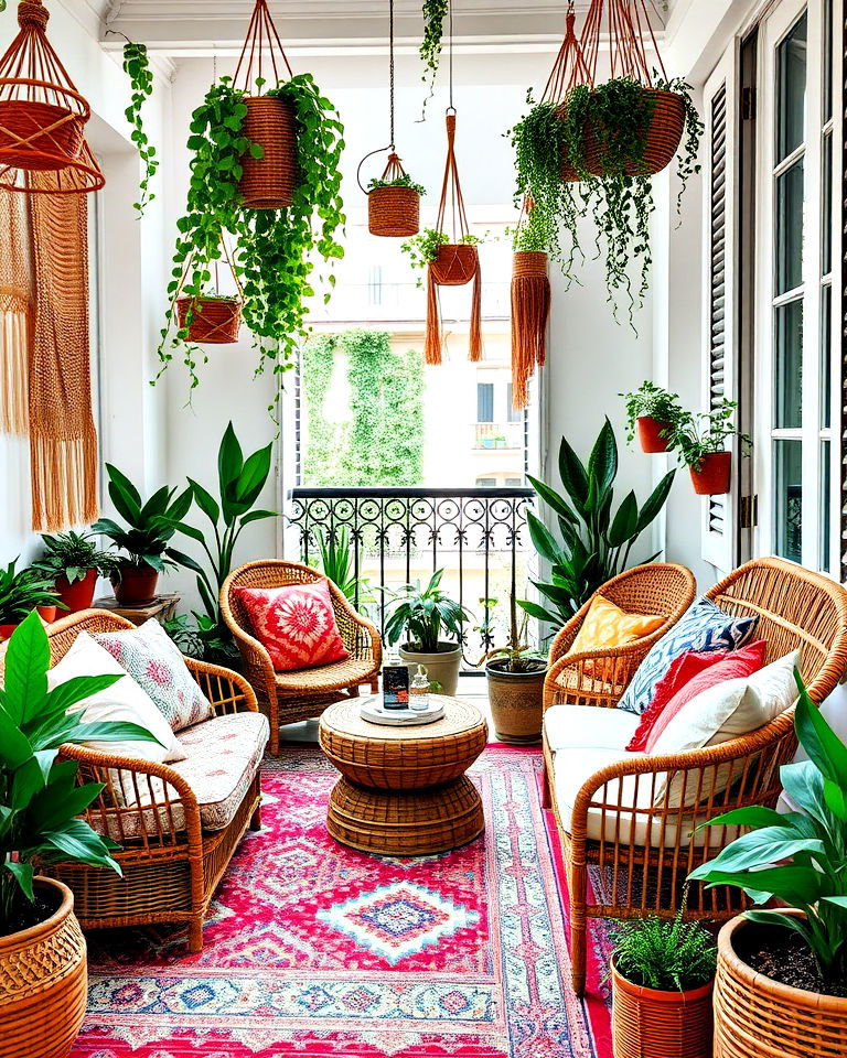 french balcony with a boho theme - 25 French Balcony Ideas