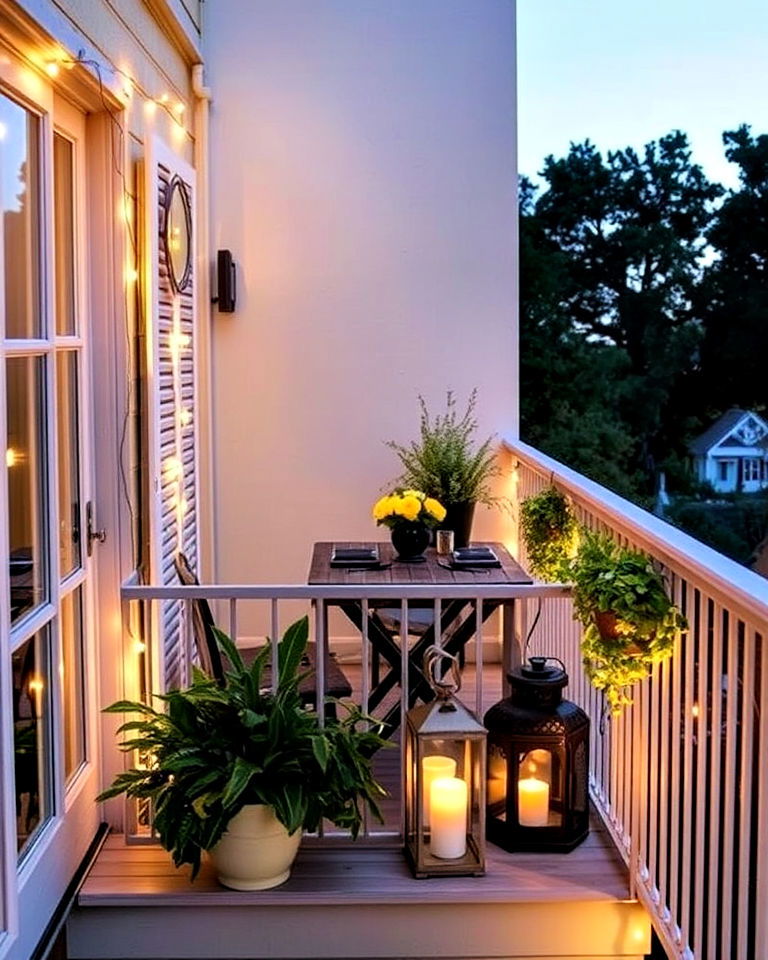 french balcony with illuminated elegance - 25 French Balcony Ideas