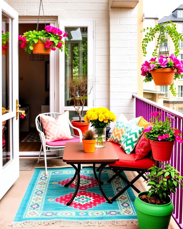 french balcony with pop of color - 25 French Balcony Ideas