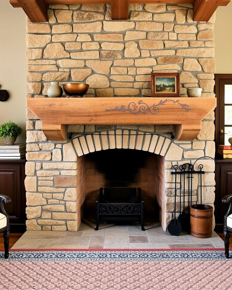 french country decor with stone fireplace - 30 French Country Decor Ideas