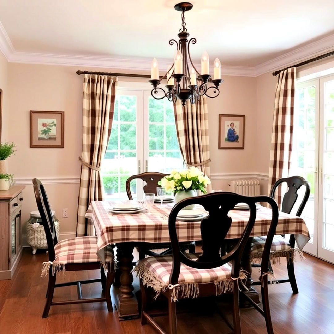french country dining room with checked fabrics - 40 French Country Dining Room Ideas