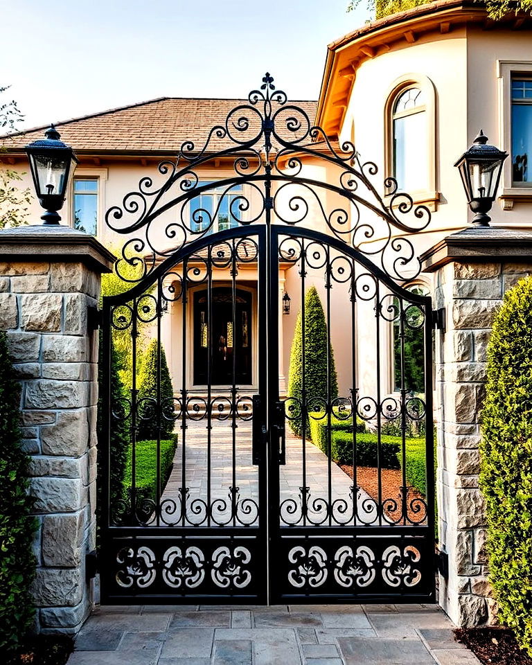 french country exterior with wrought iron gate - 30 Traditional French Country House Exterior Ideas