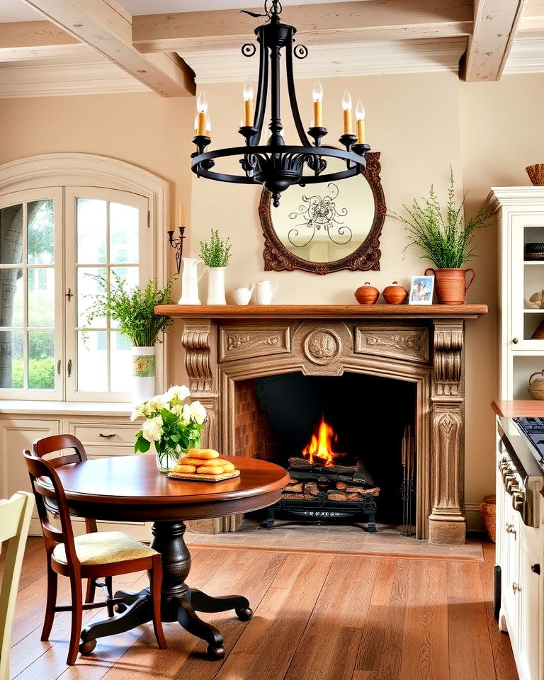 french country kitchen with fireplace - 25 Kitchens With Fireplaces