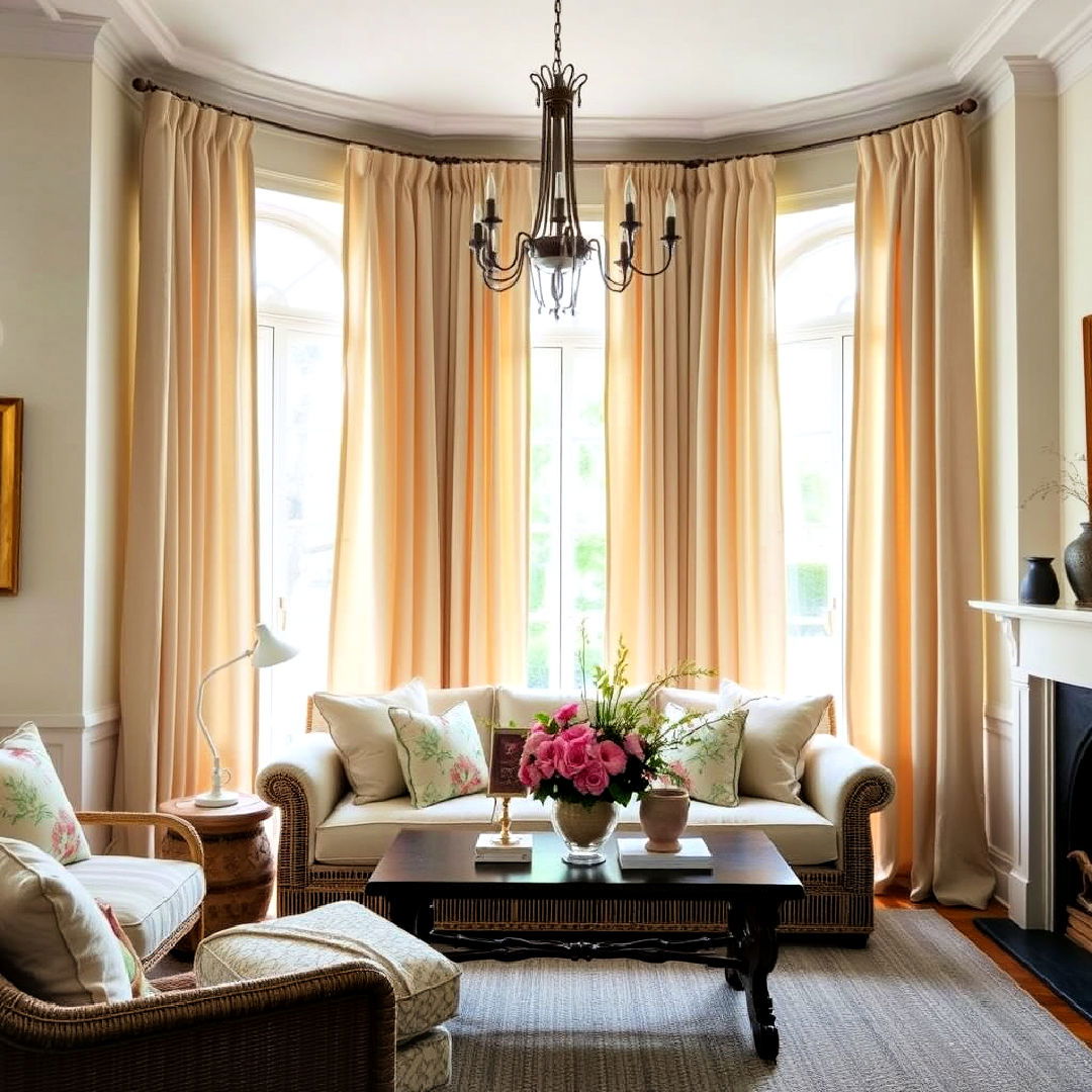 french country living room with elegant curtains - 40 French Country Living Room Ideas