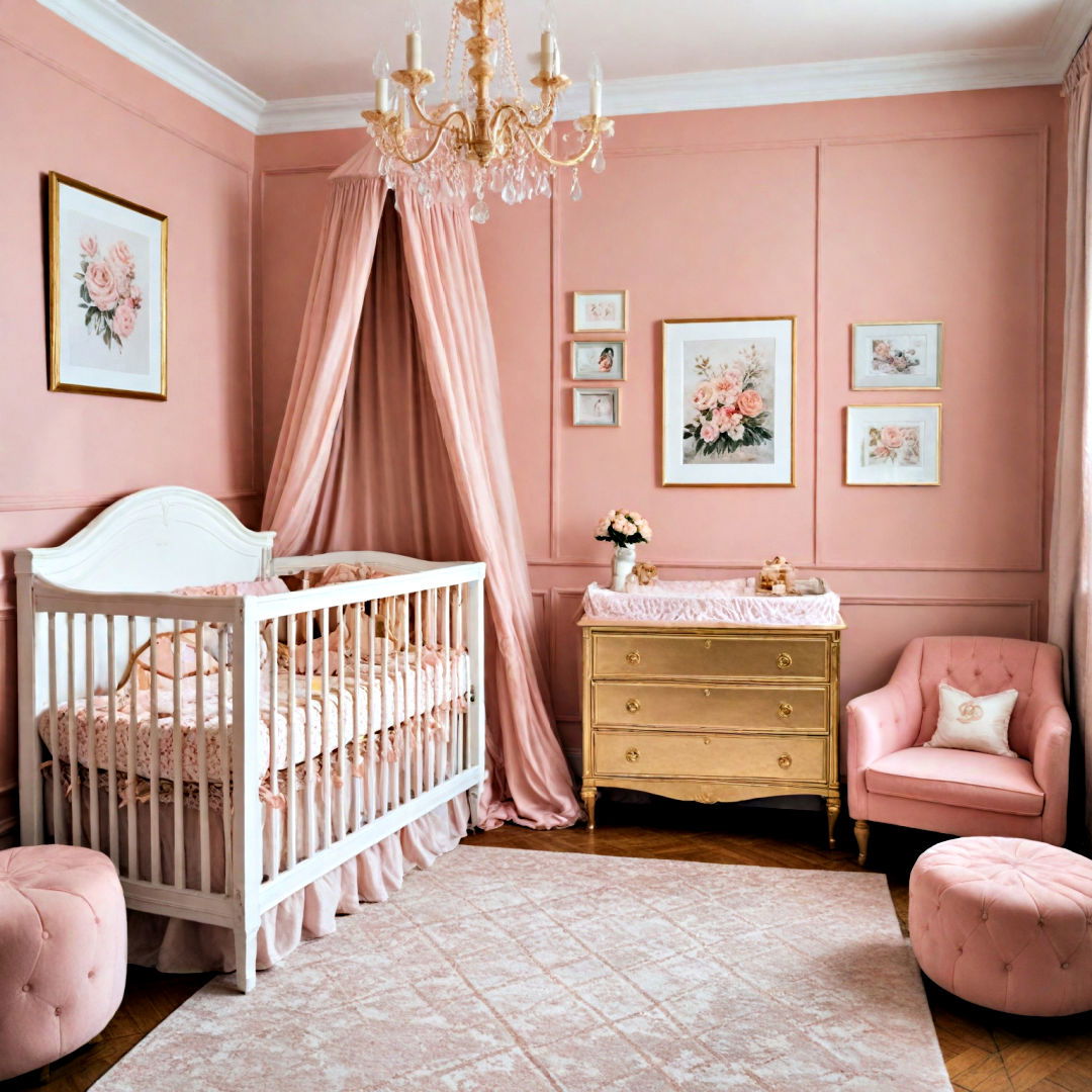 french inspired furniture with blush pink and gold colors - 40 Nursery Ideas