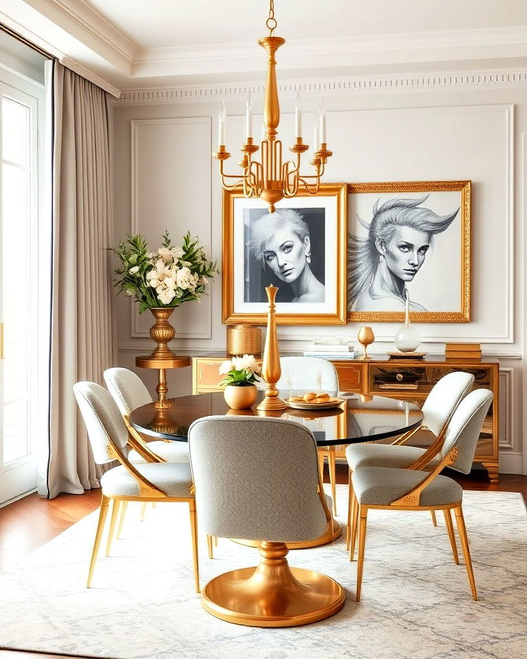french parisian dining room with gold accents - 25 French Parisian Dining Room Ideas
