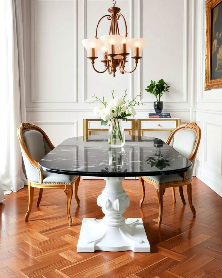 french parisian dining room with marble tabletop - 25 French Parisian Dining Room Ideas