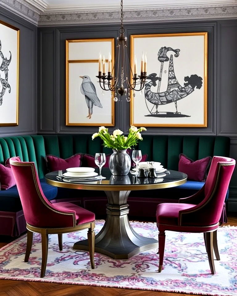 french parisian dining room with velvet upholstery - 25 French Parisian Dining Room Ideas