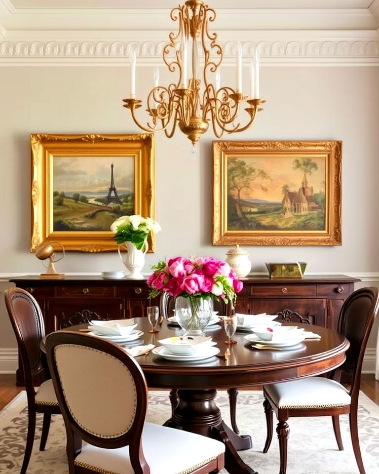 french style gilded wall art - 25 French Parisian Dining Room Ideas