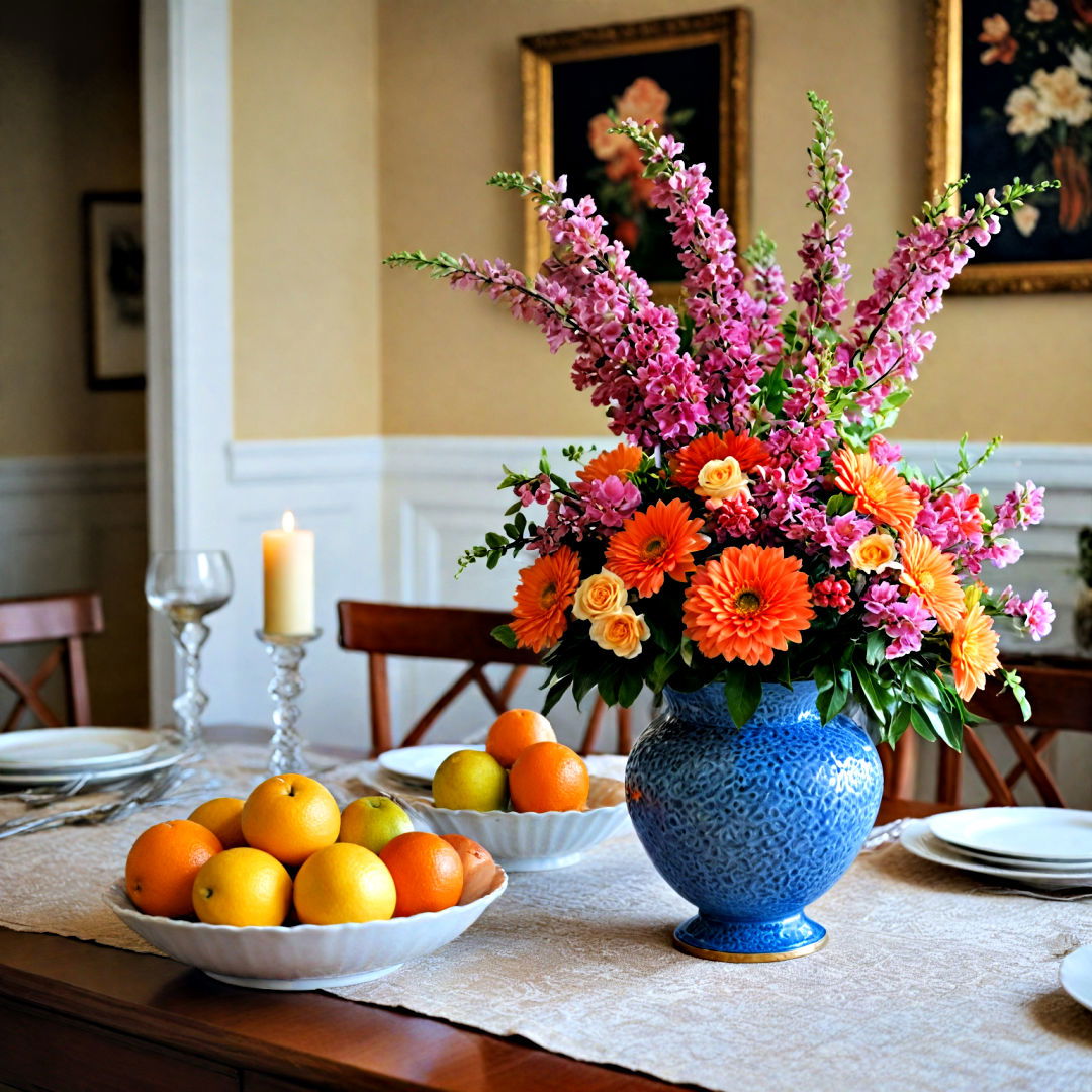 fresh flowers as a decorative centerpiece - 40 Dining Room Decor Ideas