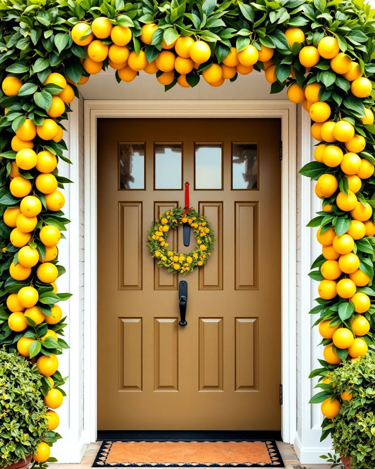 fresh lemon garland to celebrate summer season - 15 Summer Front Door Decor Ideas