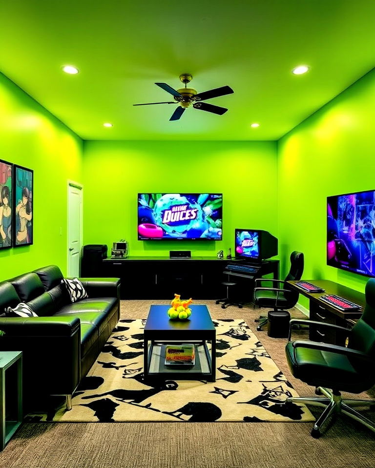fresh look electric lime green paint ideas - 20 Game Room Paint Ideas