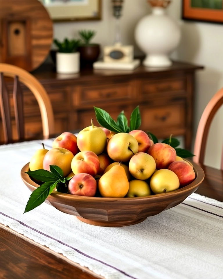 freshly picked fruit bowl as a centerpiece - 30 Cottagecore Dining Room Ideas