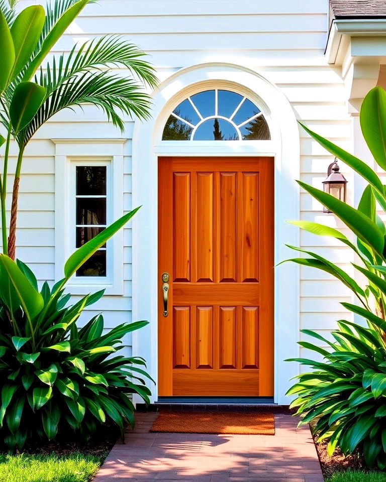 front door with golden teak stain - 25 Stained Front Door Ideas