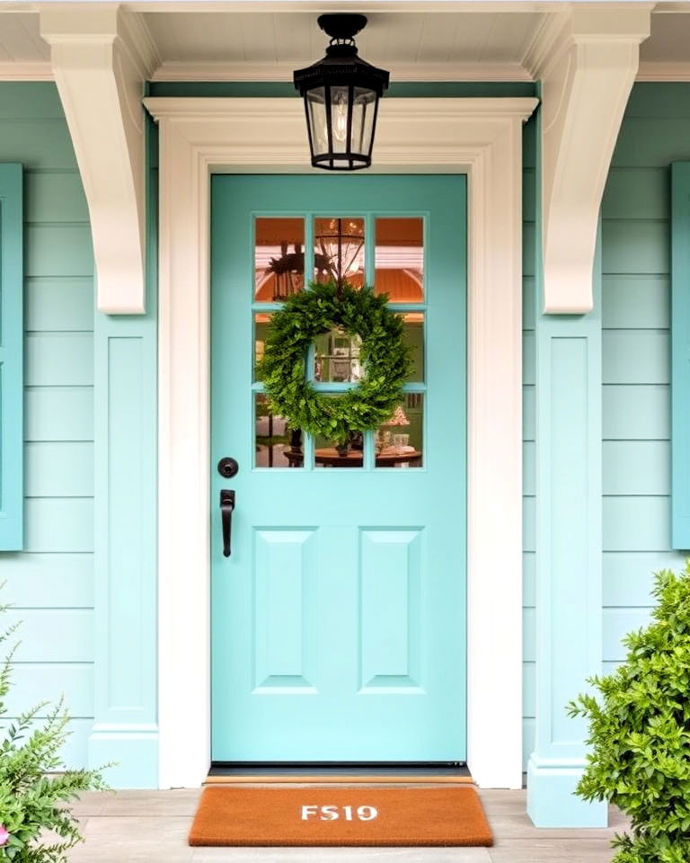 front door with subtle turquoise hues - 20 Turquoise Front Door Ideas