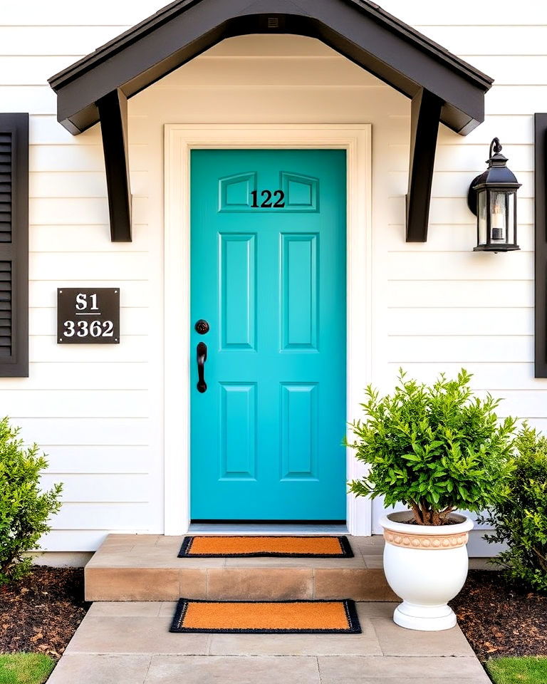 front door with turquoise and black contrast - 20 Turquoise Front Door Ideas