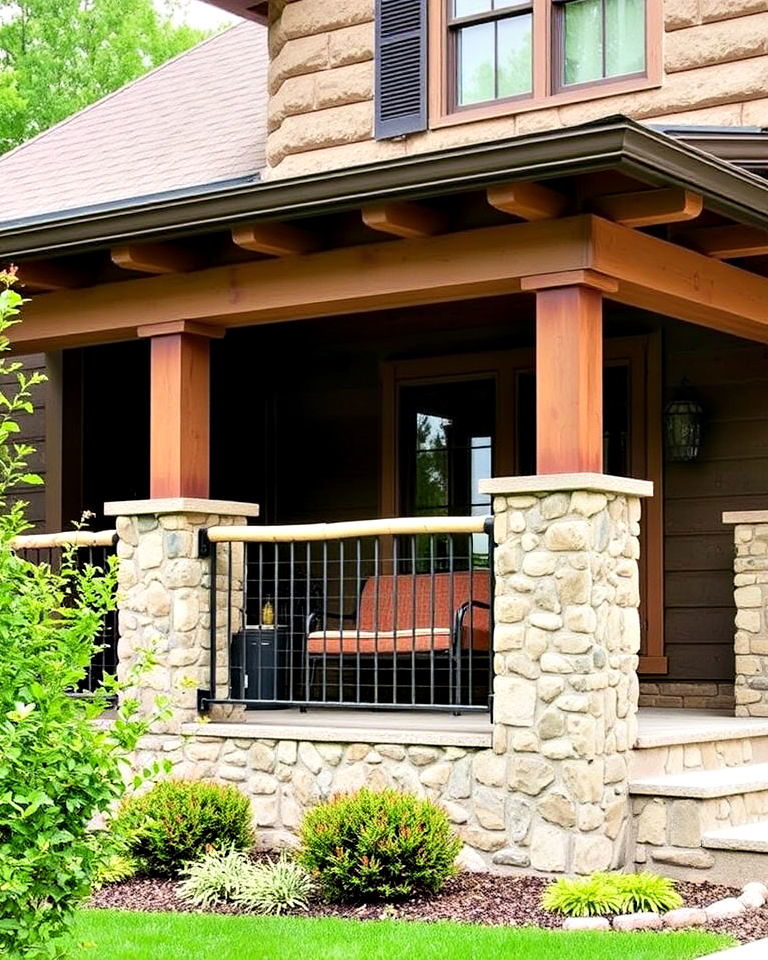 front porch with stone incorporated railings - 25 Front Porch Railing Ideas