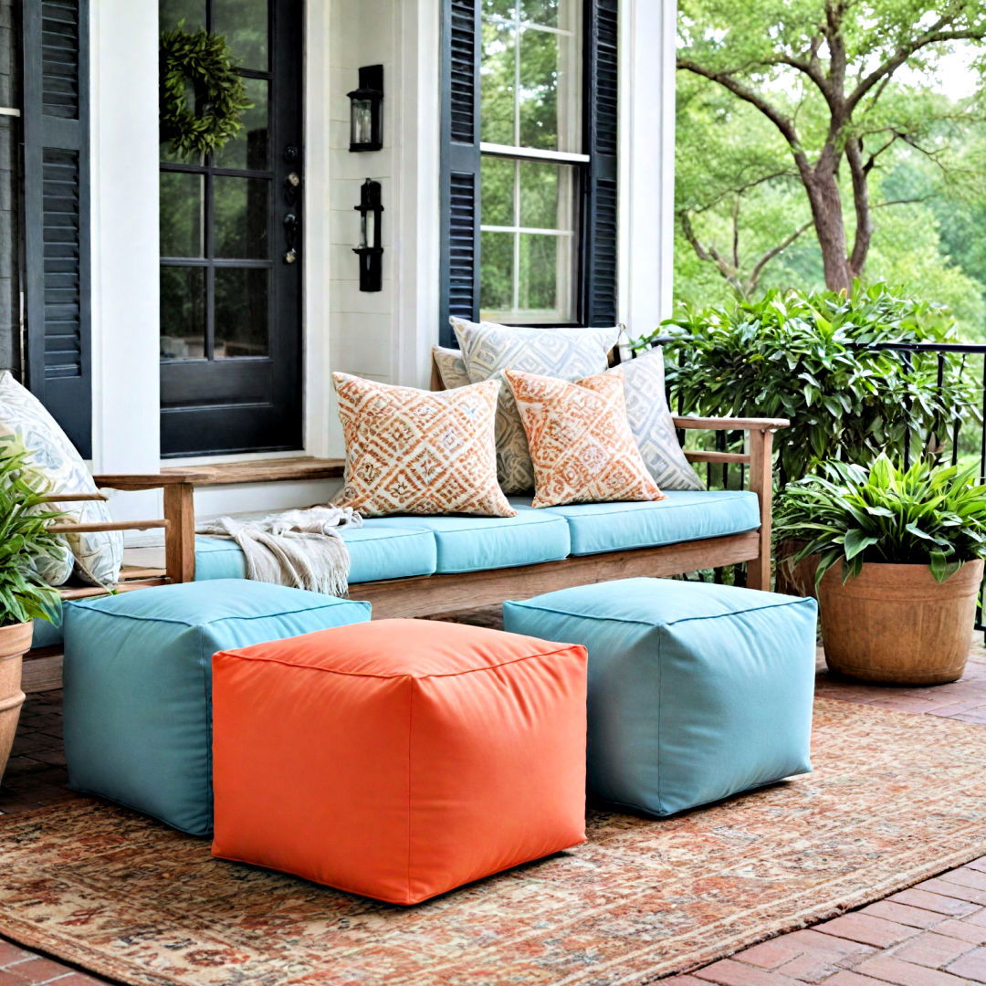 front porch with weatherproof poufs - 40 Front Porch Ideas