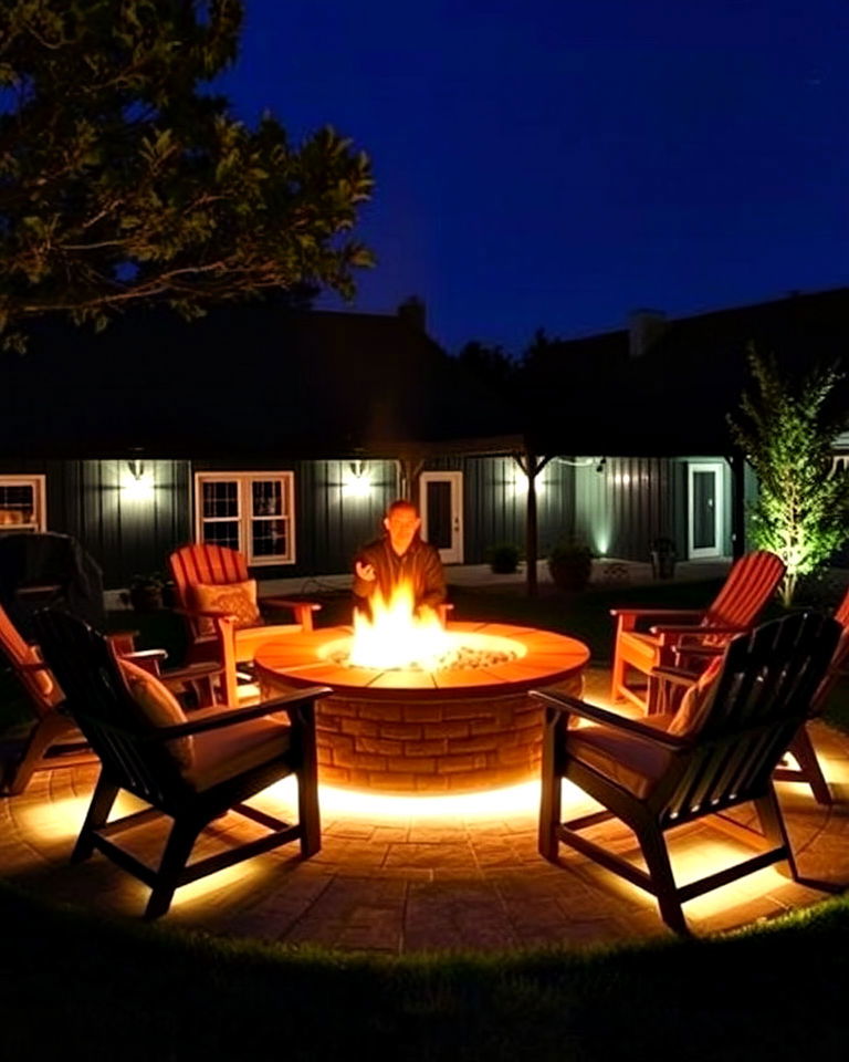 front yard fire pit with accent lighting - 20 Front Yard Fire Pit Ideas