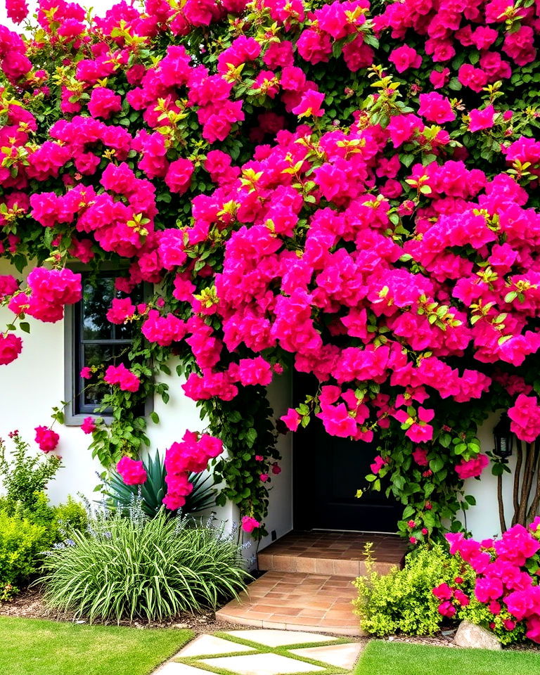 front yard with bougainvillea climbers - 20 Front Yard Spanish Style Landscaping Ideas