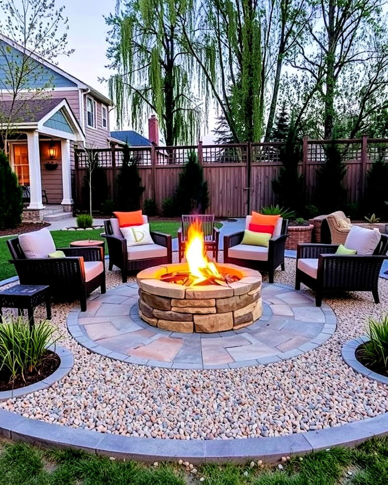 front yard with circular stone fire pit - 20 Front Yard Fire Pit Ideas