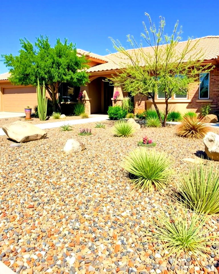 front yard with gravel mulch - 20 Southwest Landscaping Ideas for Front Yard