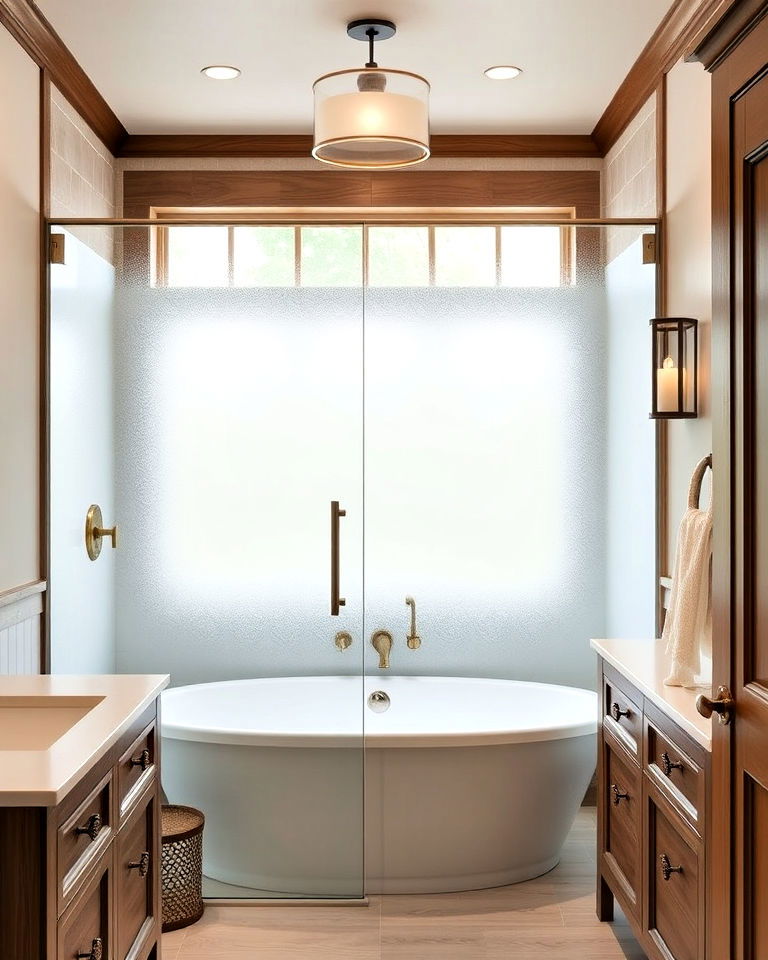 frosted glass elements for privacy - 30 Craftsman Bathroom Ideas