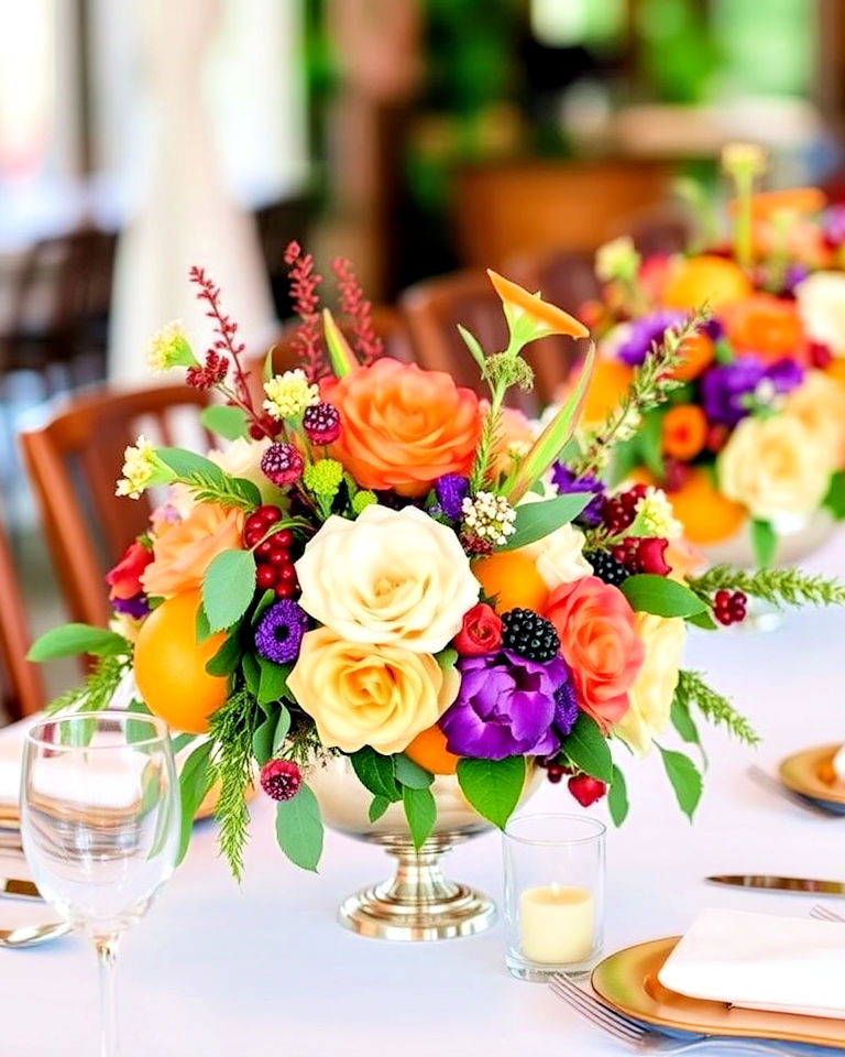 fruit and flower centerpiece - 30 Rehearsal Dinner Centerpiece Ideas