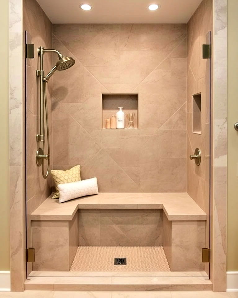 functional built in shower bench - 30 Transitional Bathroom Ideas
